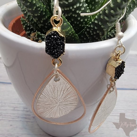 Boho Druzy Earrings in Silver & Black - Picture 5 of 7